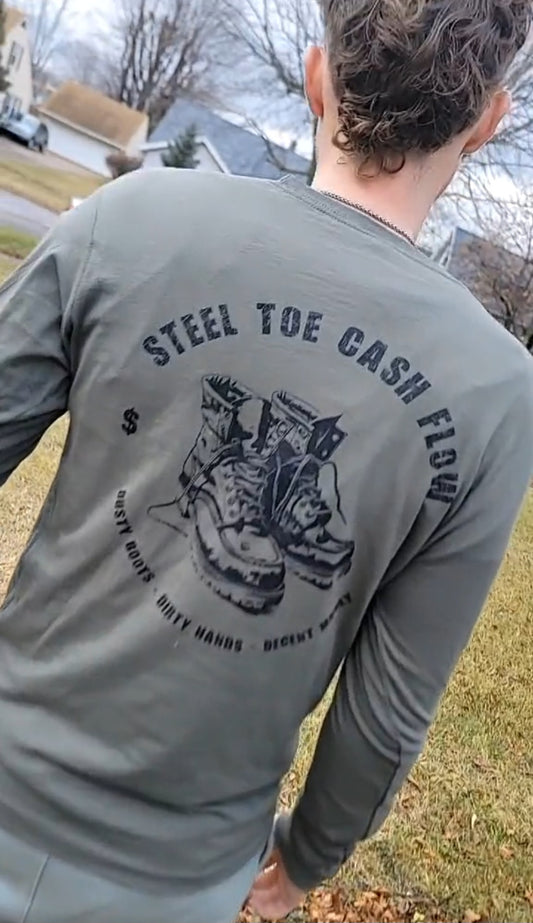 Steel Toe Cash Flow, Concrete Worker, Proud Blue Collar Construction Unisex Long Sleeve Tee
