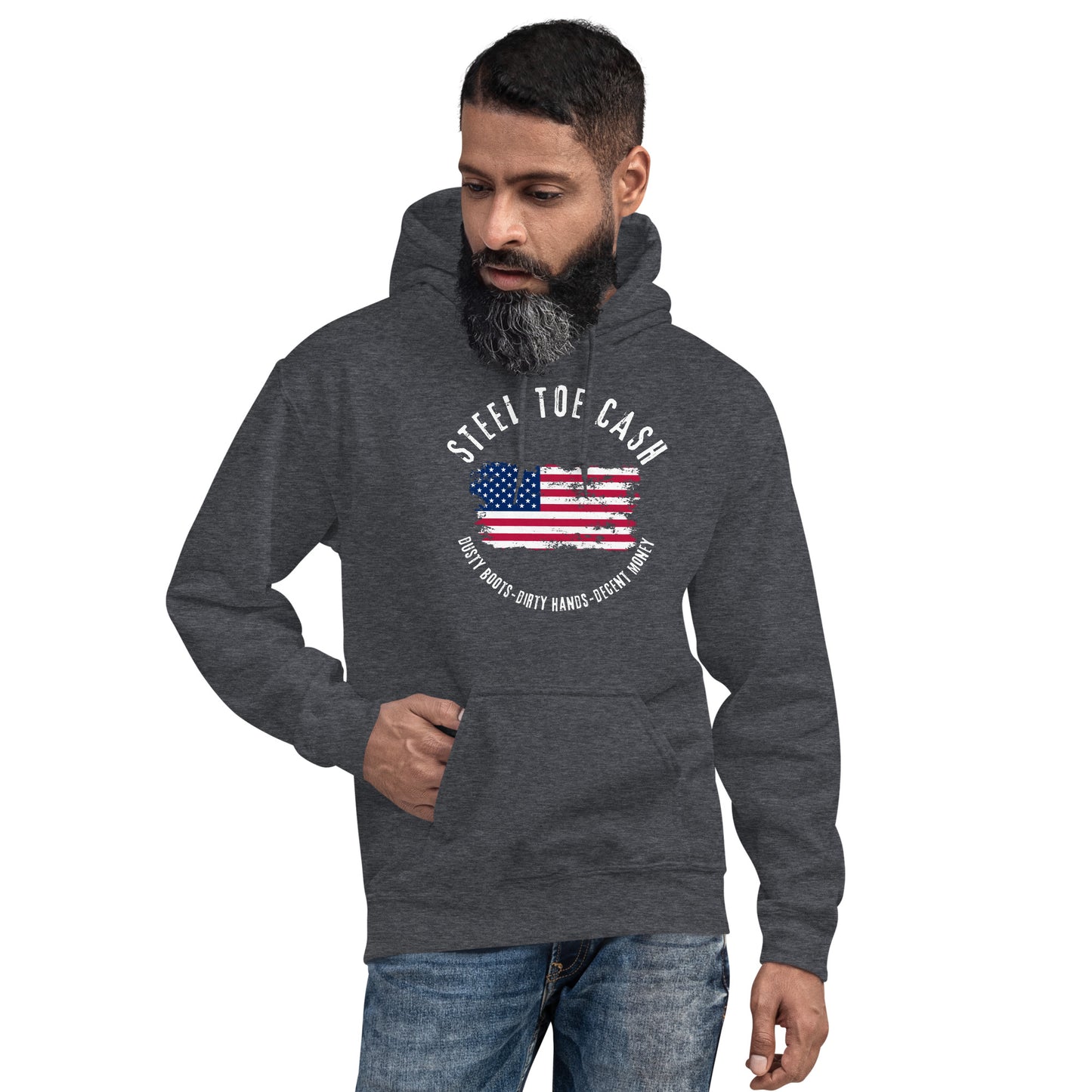Steel Toe Cash Blue Collar Dollar Workers, USA Flag, Support the Blue Collar Worker, Unisex Hoodie