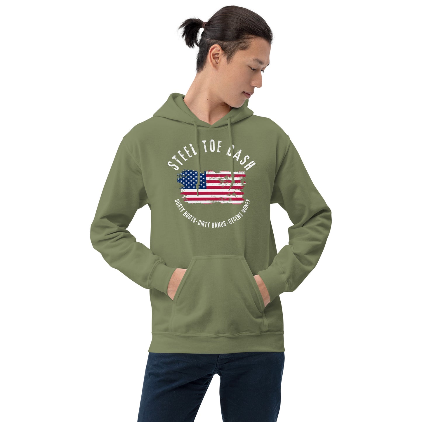 Steel Toe Cash Blue Collar Dollar Workers, USA Flag, Support the Blue Collar Worker, Unisex Hoodie