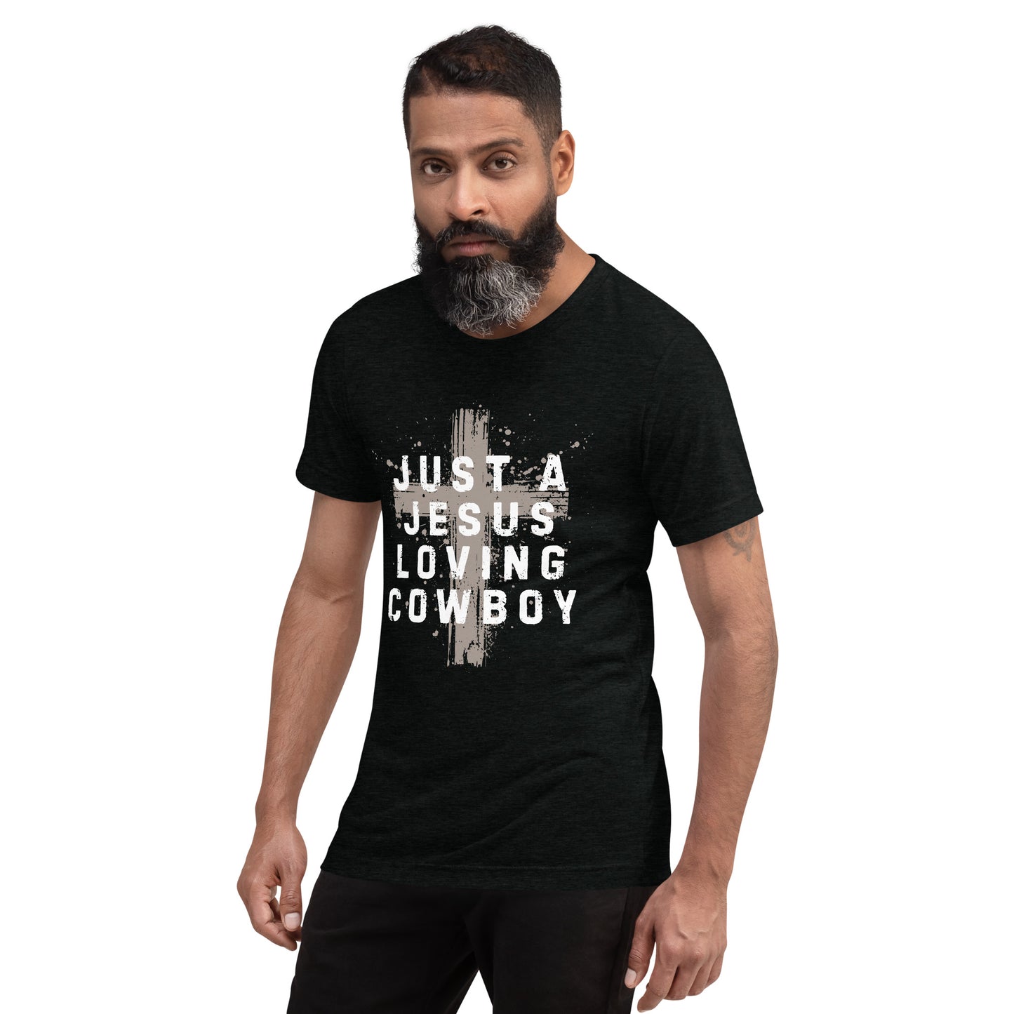 Just a Jesus Loving Cowboy Cross Design, Short sleeve t-shirt