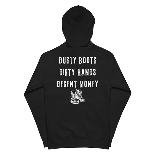 Dusty Boots Dirty Hands Decent Money Blue Collar Worker Hoodie, Unisex Fleece Zipped Hooded Sweatshirt