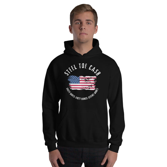 Steel Toe Cash Blue Collar Dollar Workers, USA Flag, Support the Blue Collar Worker, Unisex Hoodie