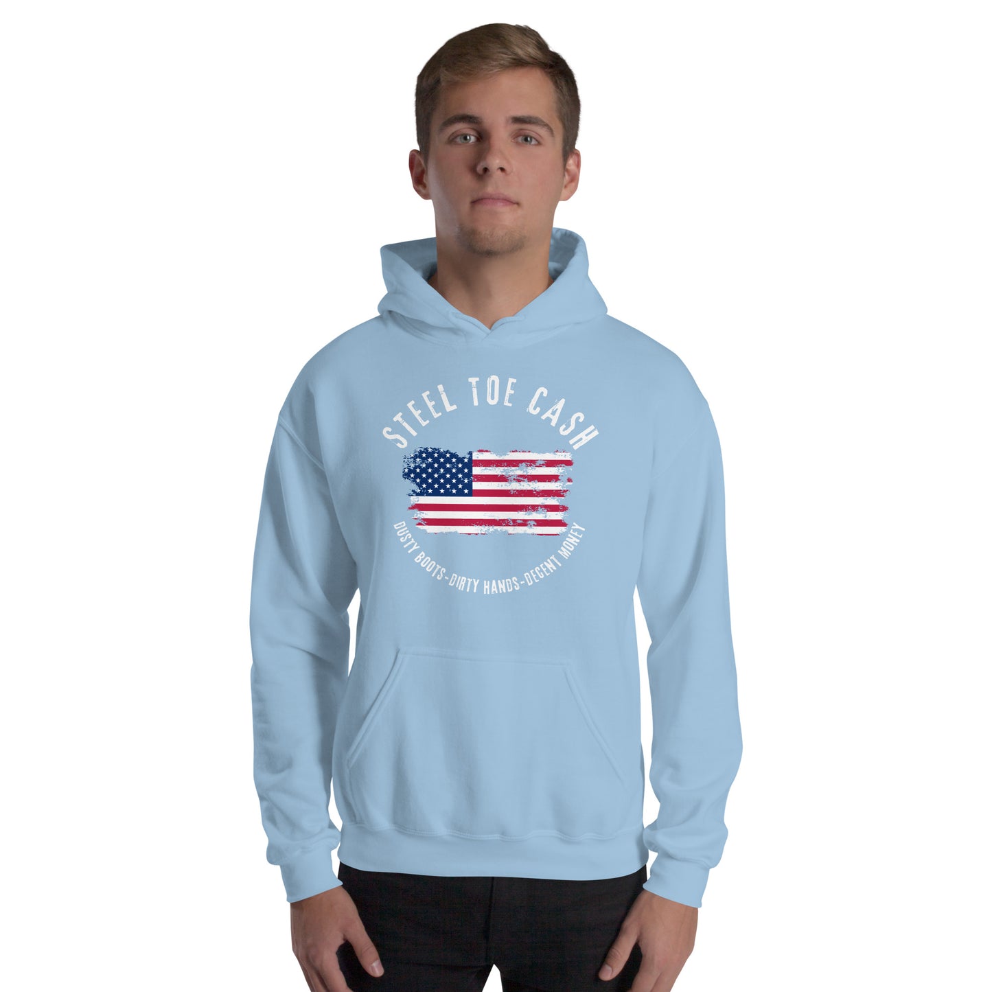 Steel Toe Cash Blue Collar Dollar Workers, USA Flag, Support the Blue Collar Worker, Unisex Hoodie