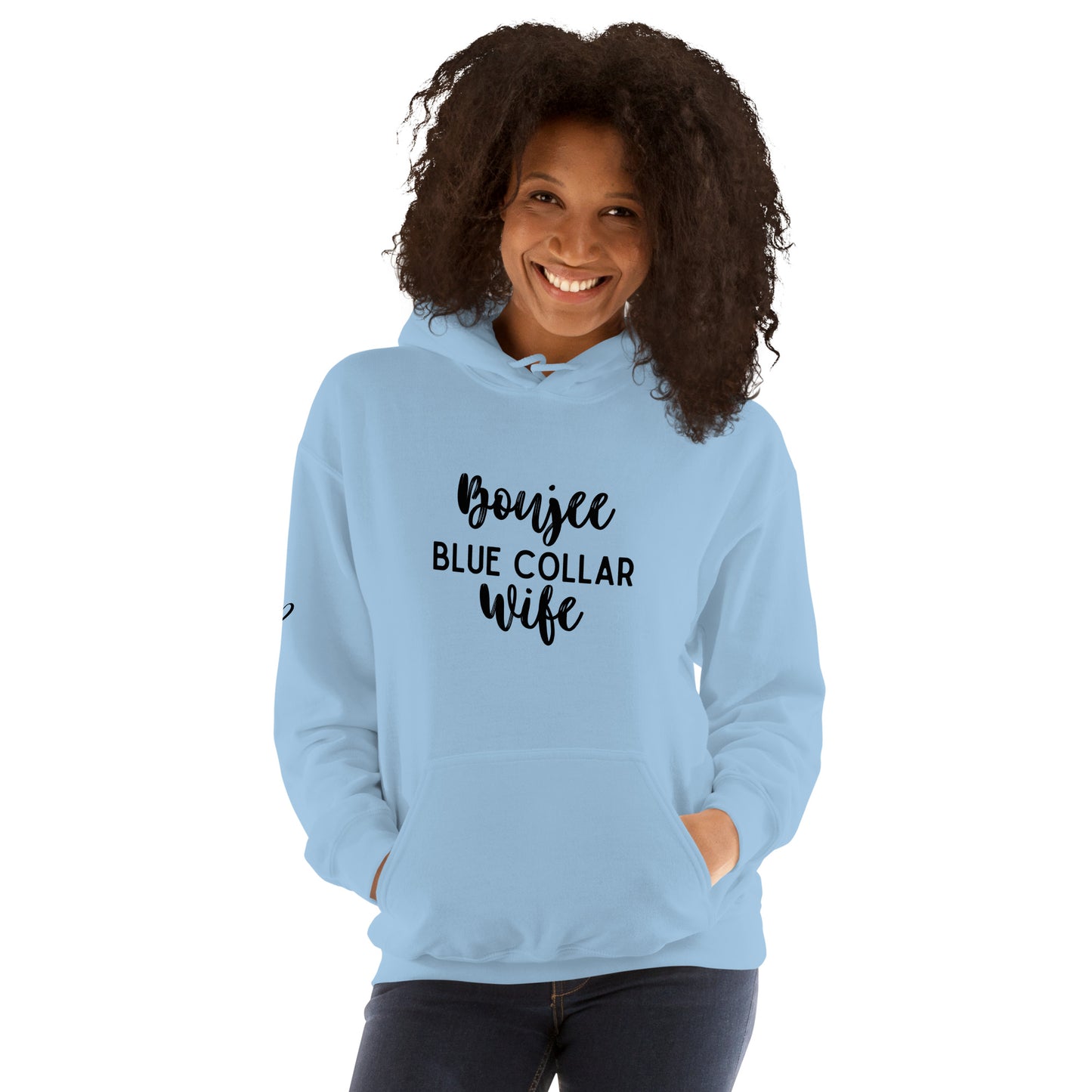 Boujee Blue Collar Wife, Cute Heart on Sleeve, Unisex Hoodie Sweatshirt