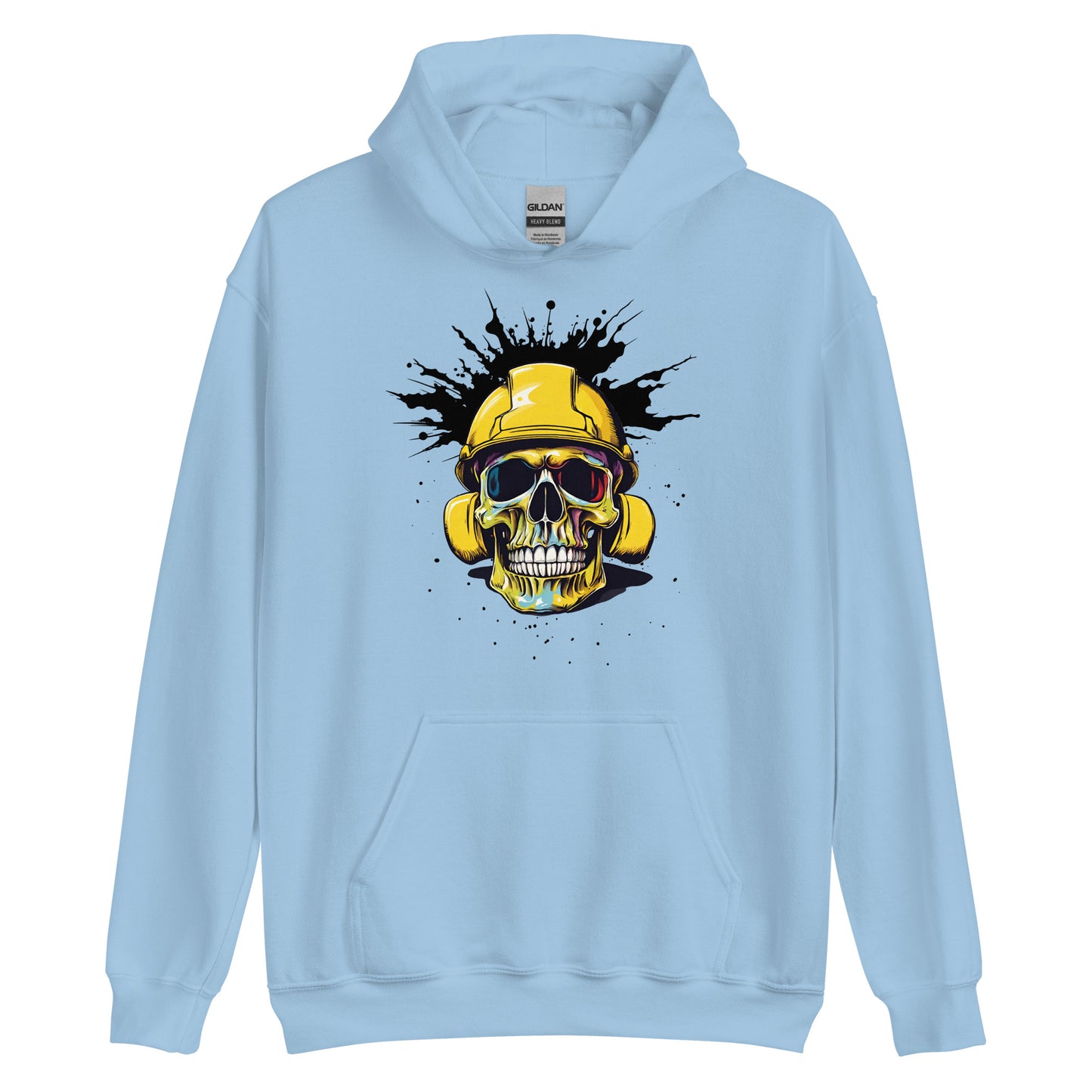 Blue Collar Construction Worker Skull in Hard Hat, Unisex Hoodie