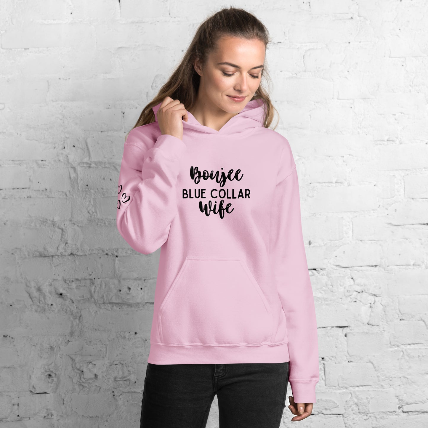 Boujee Blue Collar Wife, Cute Heart on Sleeve, Unisex Hoodie Sweatshirt