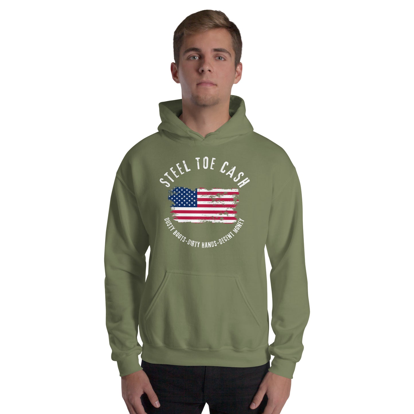 Steel Toe Cash Blue Collar Dollar Workers, USA Flag, Support the Blue Collar Worker, Unisex Hoodie