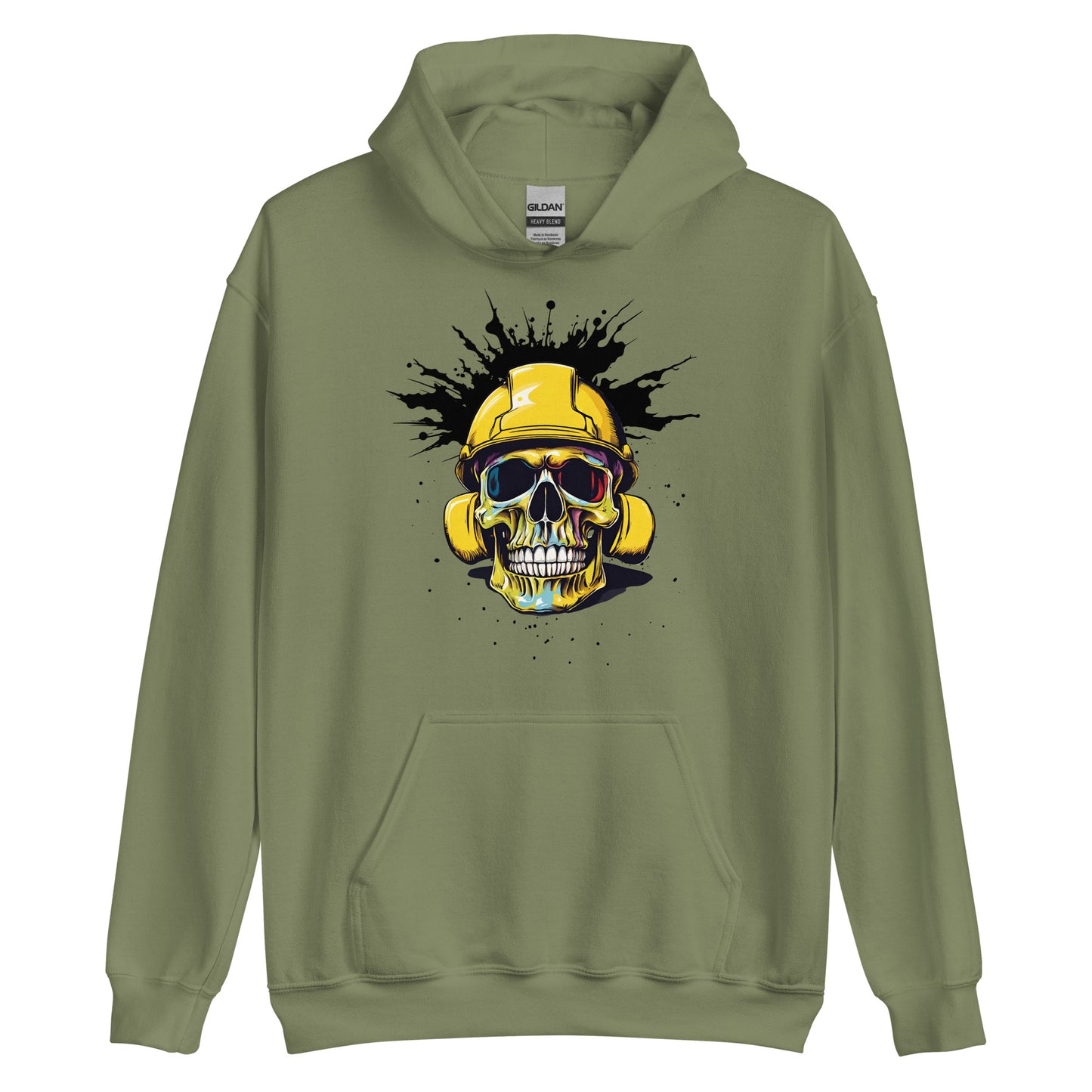 Blue Collar Construction Worker Skull in Hard Hat, Unisex Hoodie