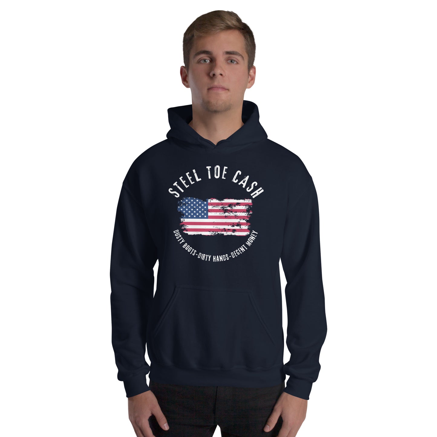 Steel Toe Cash Blue Collar Dollar Workers, USA Flag, Support the Blue Collar Worker, Unisex Hoodie