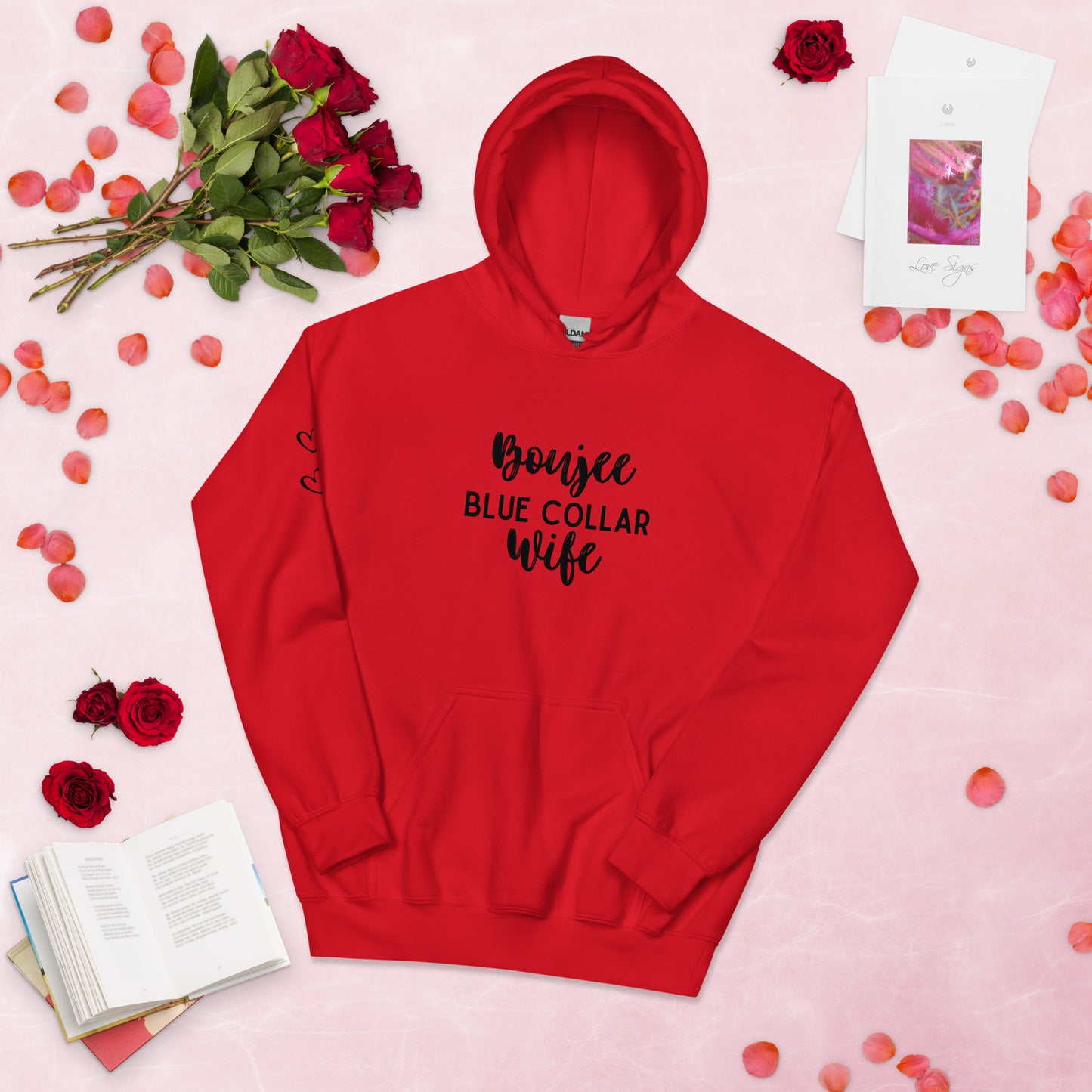 Boujee Blue Collar Wife, Cute Heart on Sleeve, Unisex Hoodie Sweatshirt