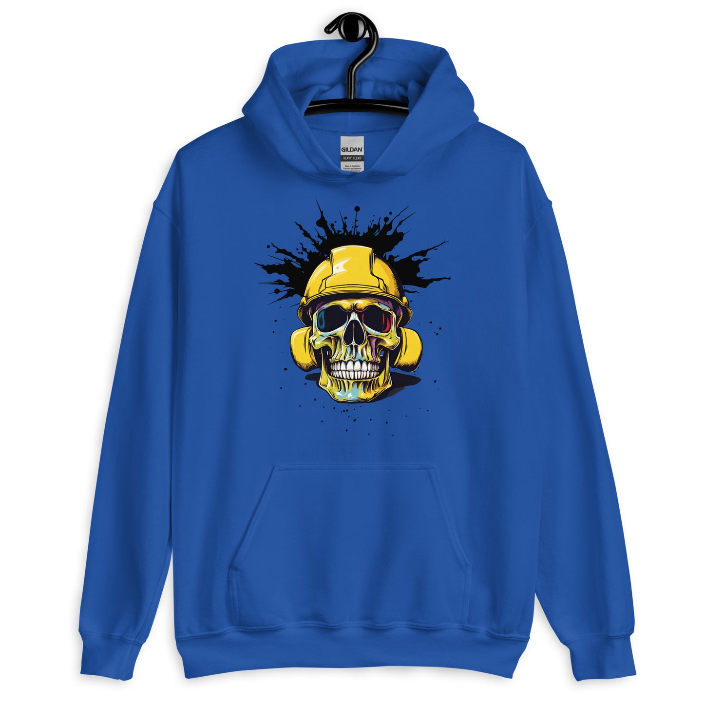 Blue Collar Construction Worker Skull in Hard Hat, Unisex Hoodie