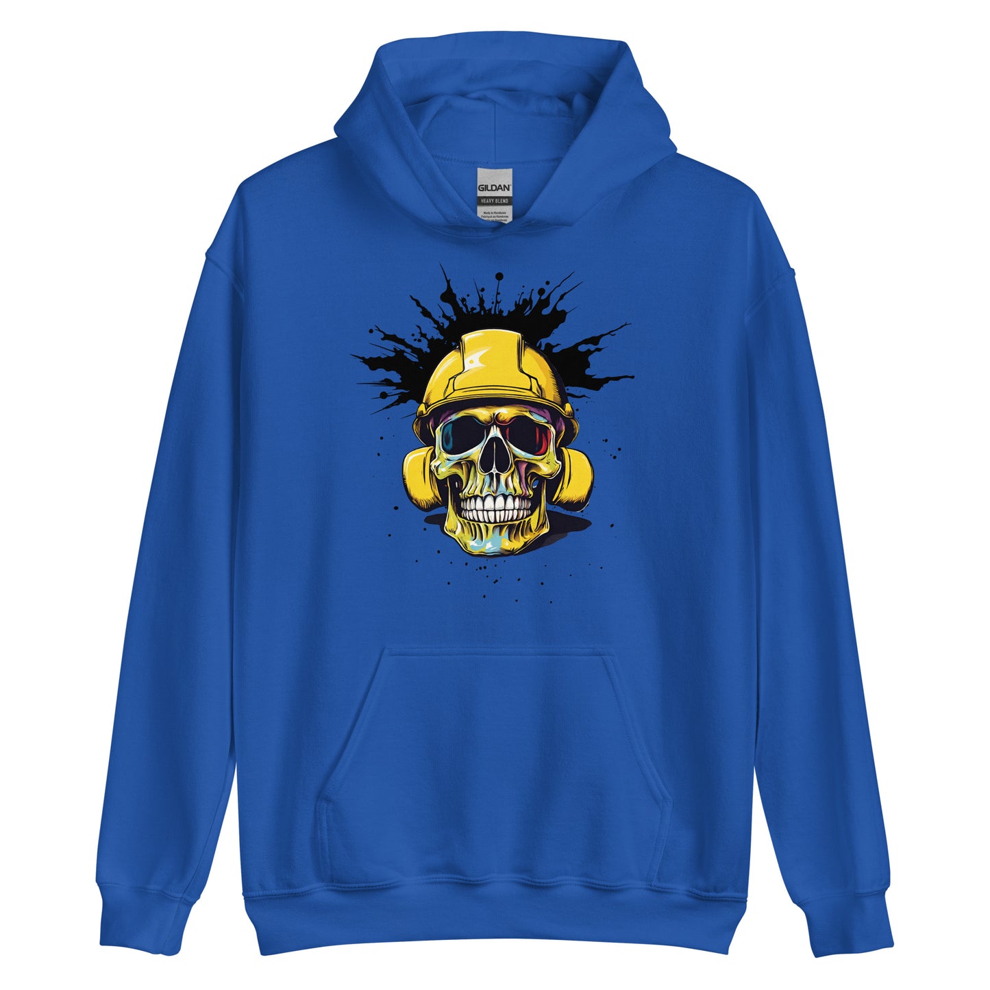 Blue Collar Construction Worker Skull in Hard Hat, Unisex Hoodie