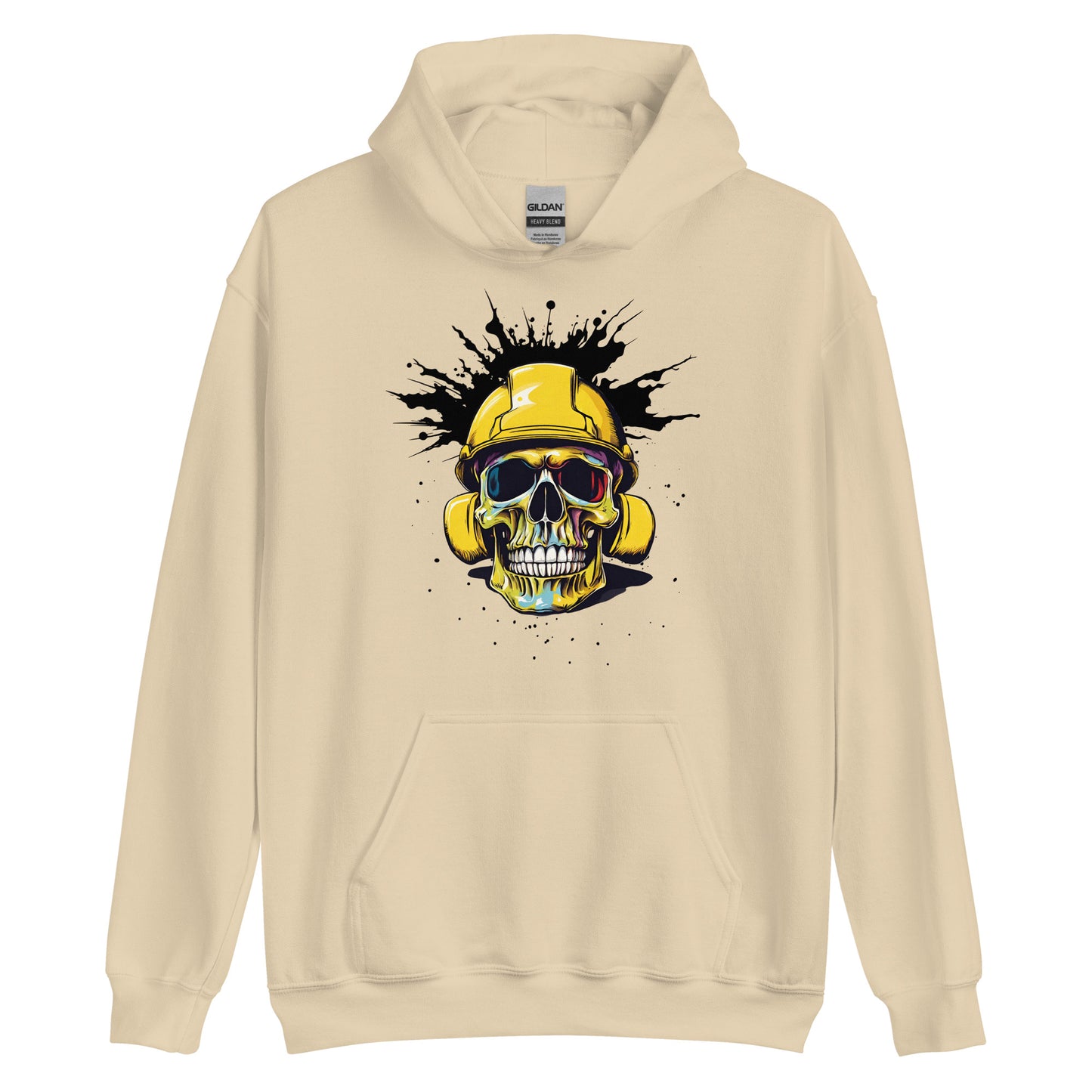 Blue Collar Construction Worker Skull in Hard Hat, Unisex Hoodie