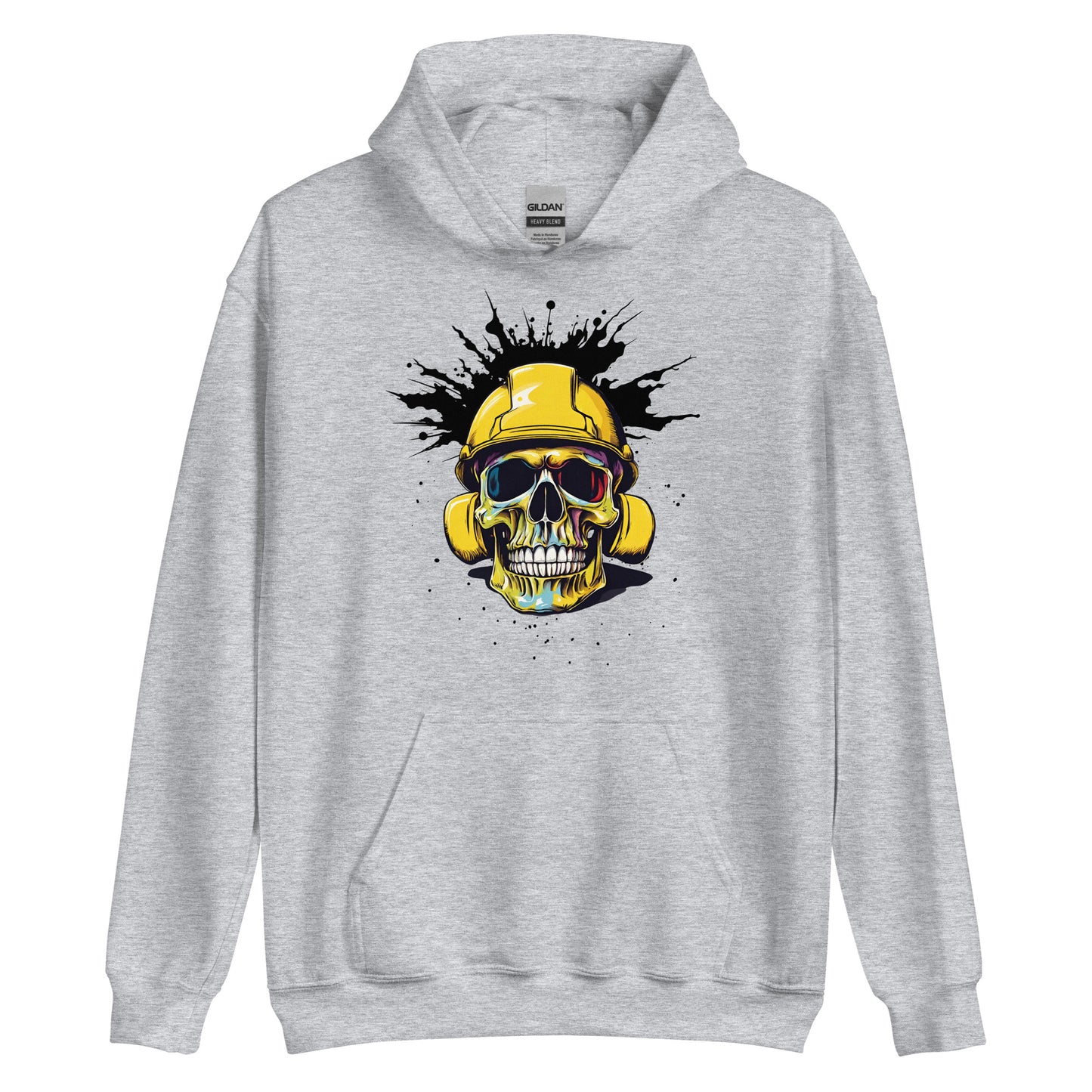 Blue Collar Construction Worker Skull in Hard Hat, Unisex Hoodie