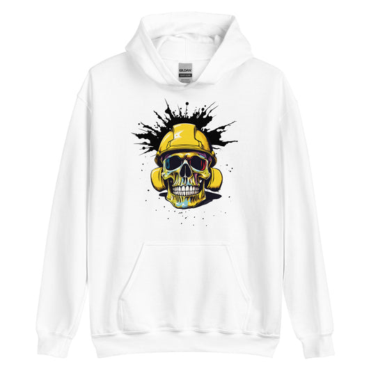 Blue Collar Construction Worker Skull in Hard Hat, Unisex Hoodie