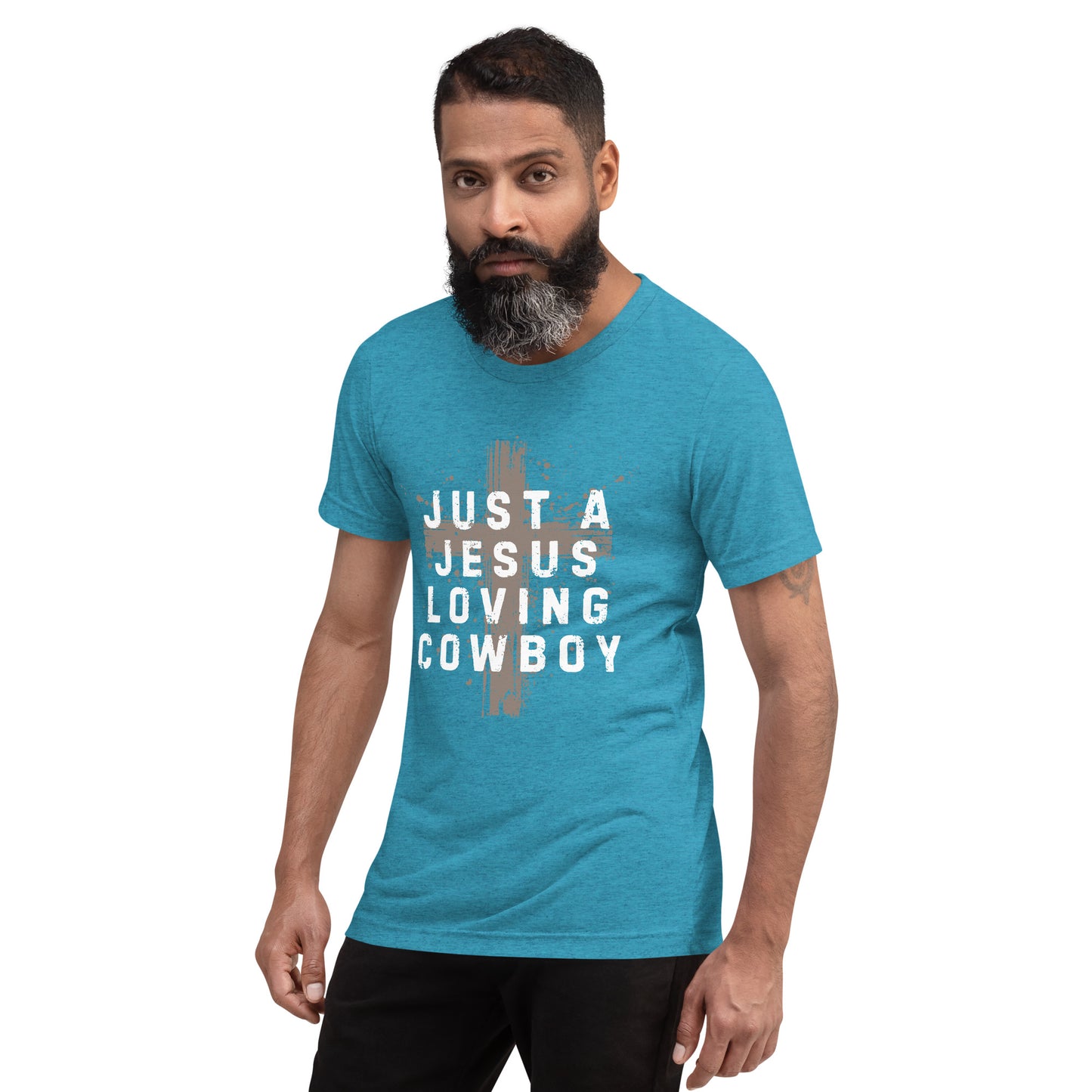 Just a Jesus Loving Cowboy Cross Design, Short sleeve t-shirt