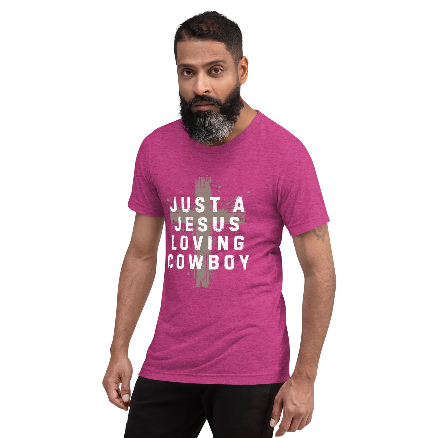 Just a Jesus Loving Cowboy Cross Design, Short sleeve t-shirt