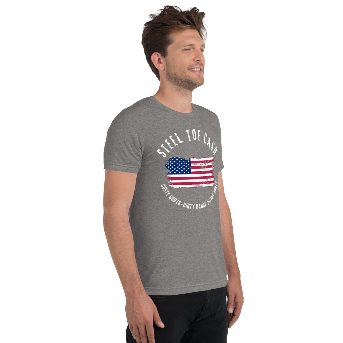 Steel Toe Cash Blue Collar Dollar Workers, USA Flag, Support the Blue Collar Worker, Short sleeve t-shirt